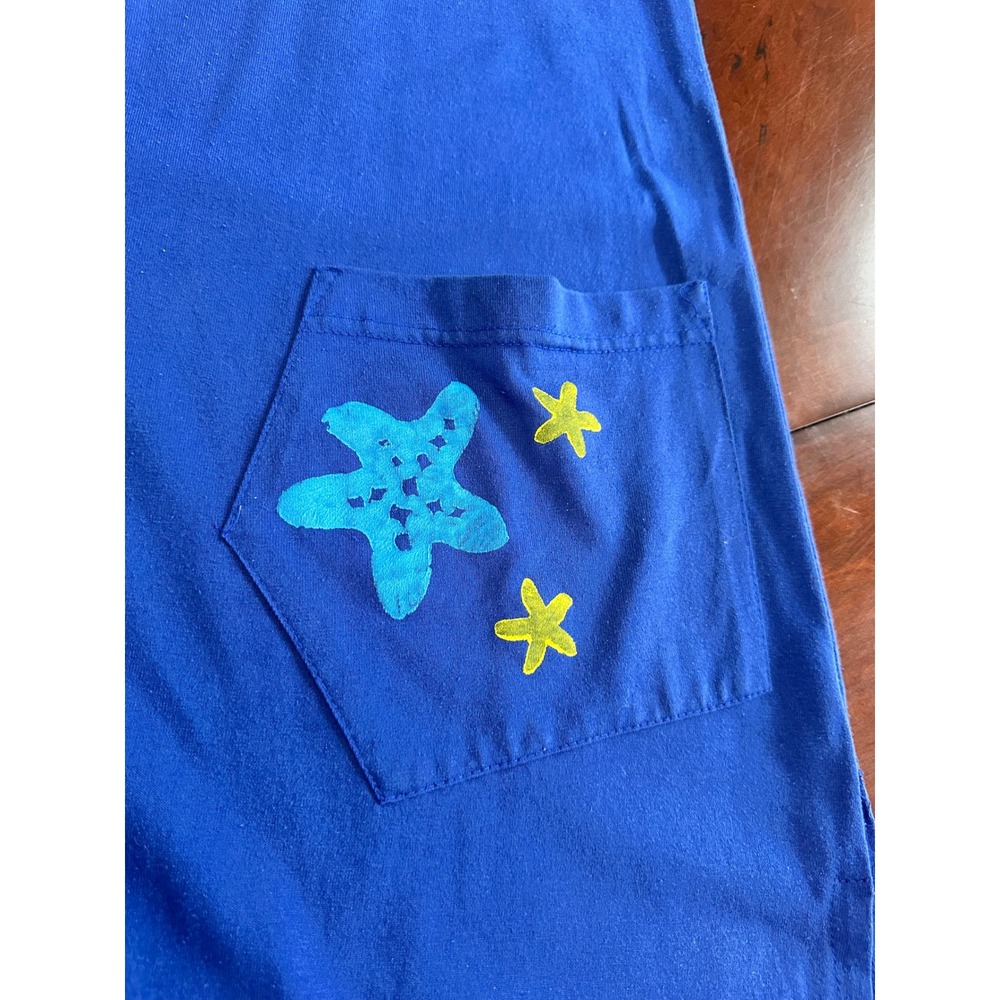 Cover Charge Vintage Blue Hand Painted Fish Starfish Maxi T-Shirt Dress USA Made - Picture 6 of 10